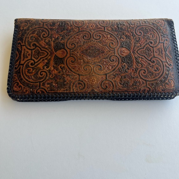 Handbags - Leather Tooled Wallet Clutch in Brown